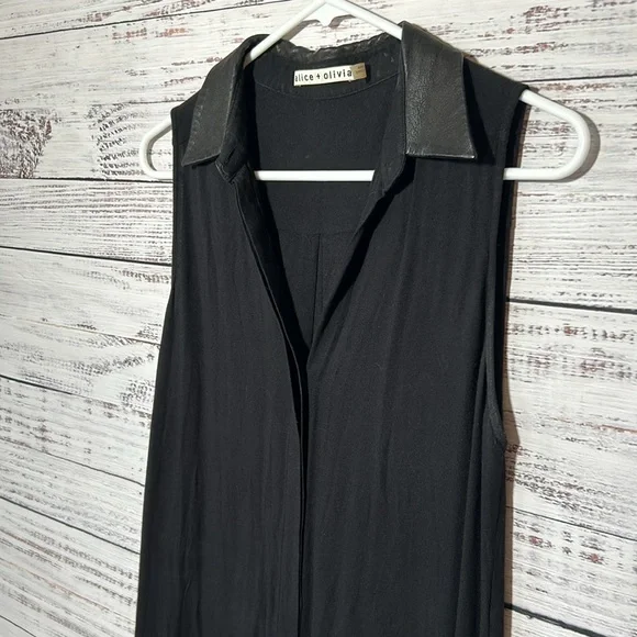 Alice + Olivia Kali TShirt Style Dress Lamb Leather Collar Small - Picture 7 of 17